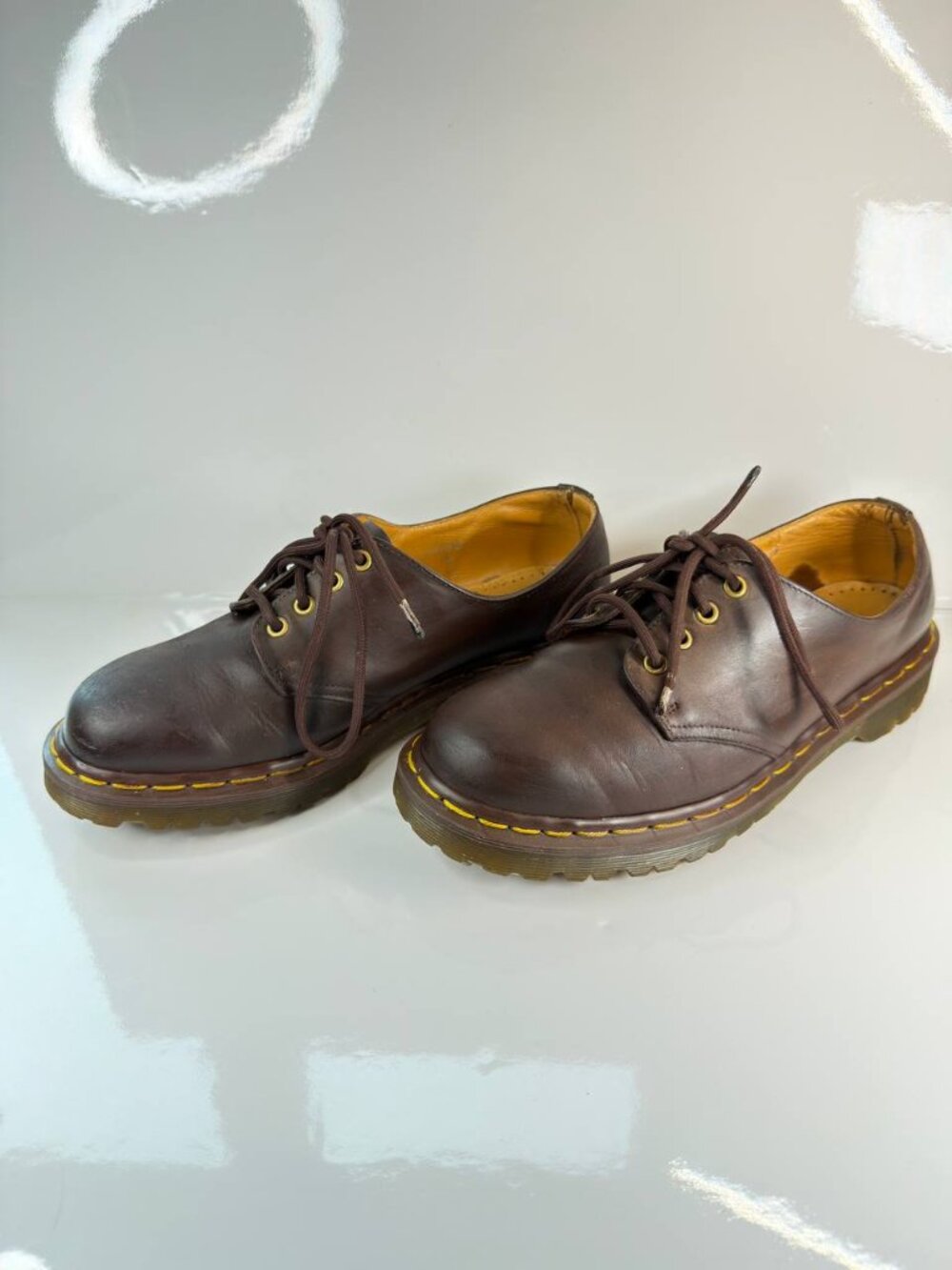 Vintage Dr. Martens Brown Leather 4-Eye Derby Shoes - Made in England - US 9